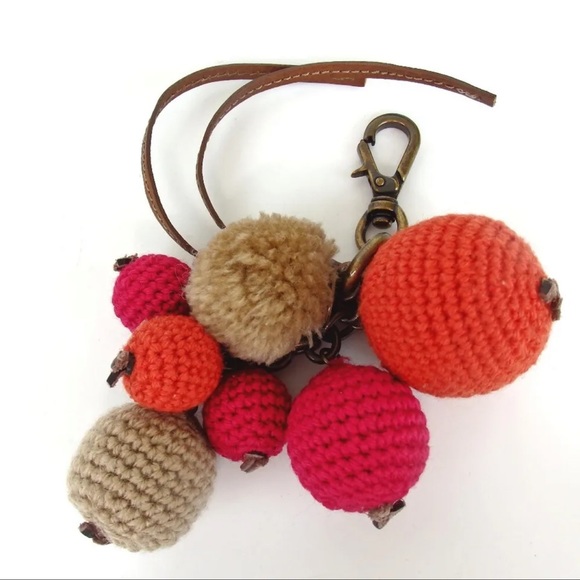 AUTH BURBERRY BLUE LABEL Cotton Ball Pom Pom Keychain Key Ring Bag Charm - Picture 1 of 6